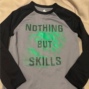 Black and Gray Long Sleeve Shirt with Green Graphic
